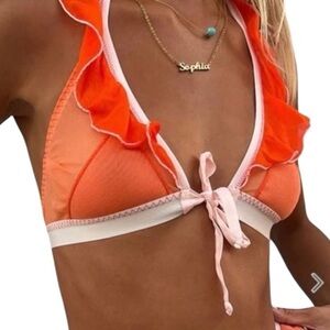 HAH Anthropologie Free People Orange Sheer Ruffle Halter Bra Top XS NWT